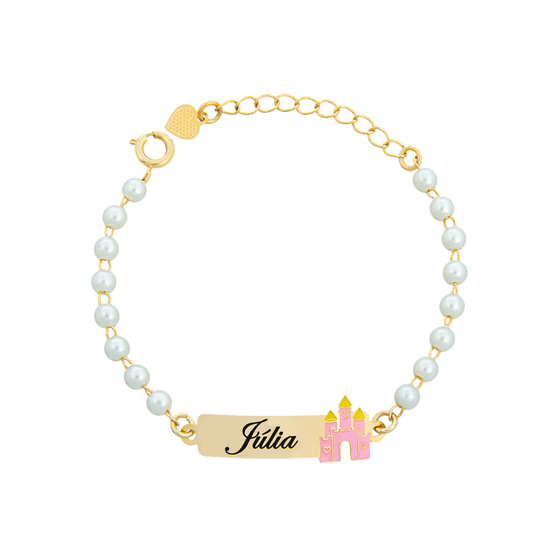 Pulseira Infantil com Nome Personalizado e Castelo